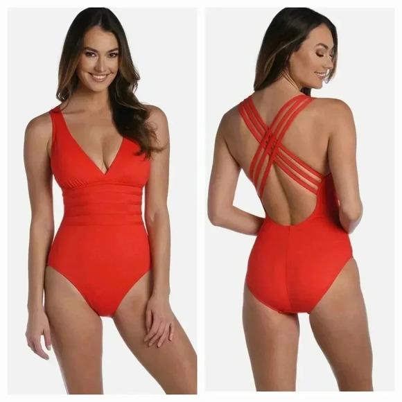 LA BLANCA Island Goddess Multi-Strap Cross-Back One Piece 22W - Picture 1 of 13